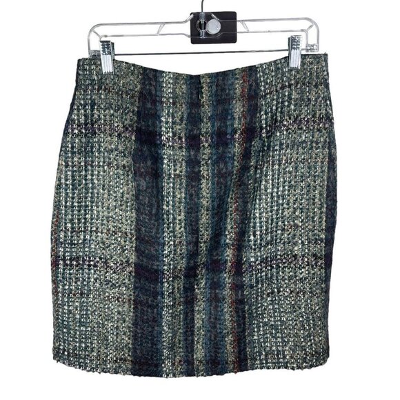 Lands End Wool Blend Mini Skirt Size 8 Faux Wrap Womens Academia Multicolor - Picture 2 of 5